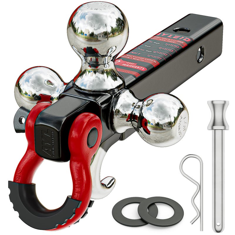 Ayleid Trailer Hitch Tri-Ball Mount with Hook&Pin&Rotatable Tow Shackle Fits 2-in Receiver with 1-7/8-in 2-in 2-5/16-in Hitch Ball - Image 1